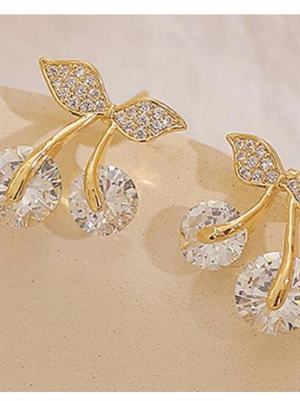 Gold Cherry Crystal Drop Earrings - Elegant Women's Jewelry NWT
